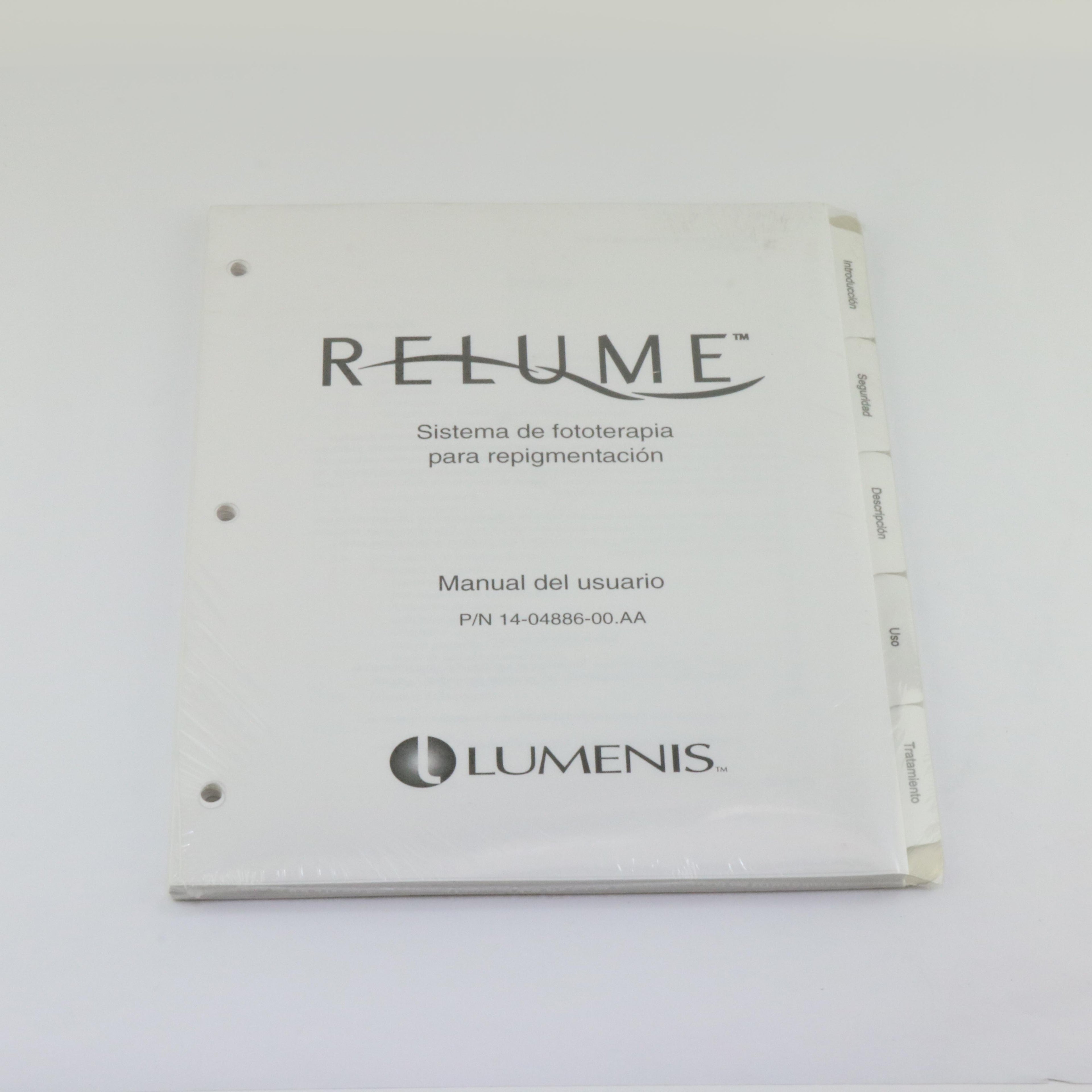 Nunca Usado Lumenis ReLume Fototerapia Manual Del Usaurio 14-04886-00 REV AA