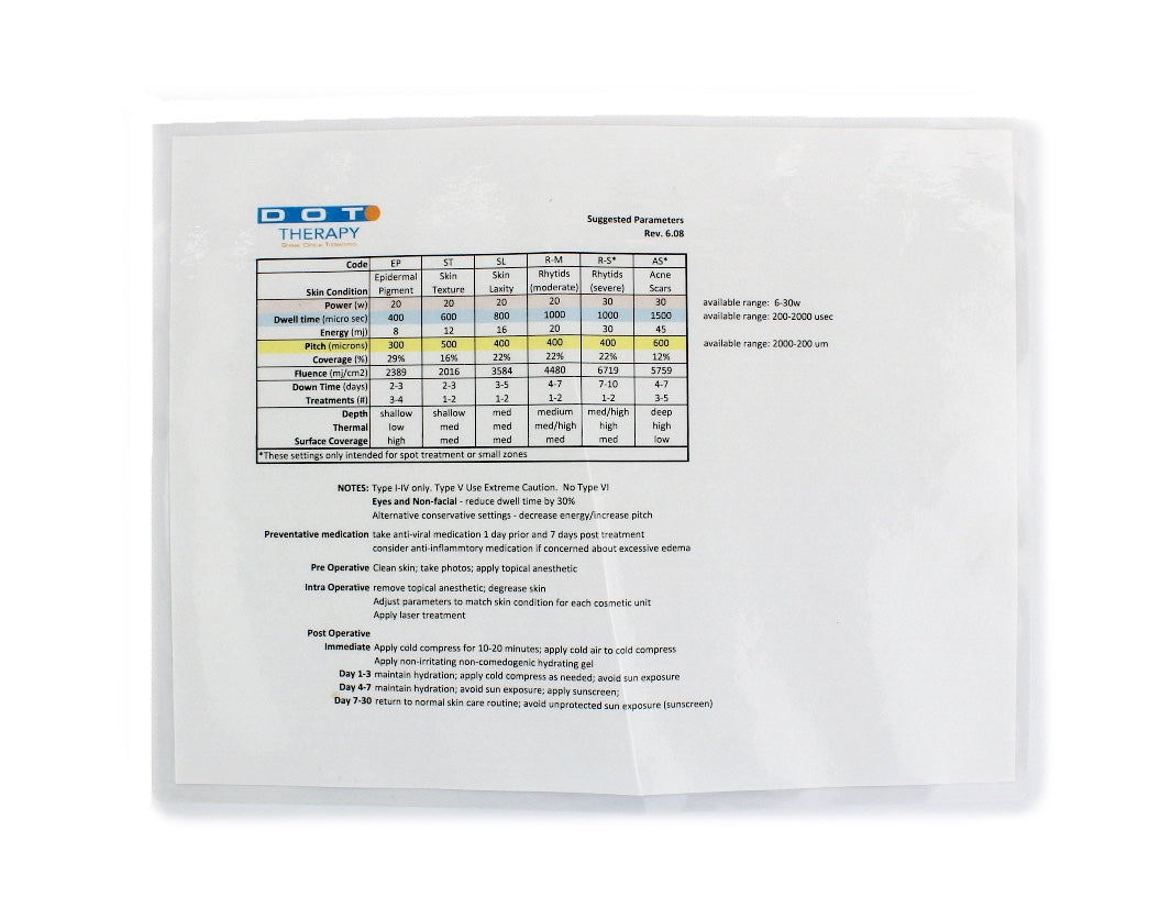 DOT Therapy Dermal Optical Thermolysis Suggested Parameters Rev.6.08