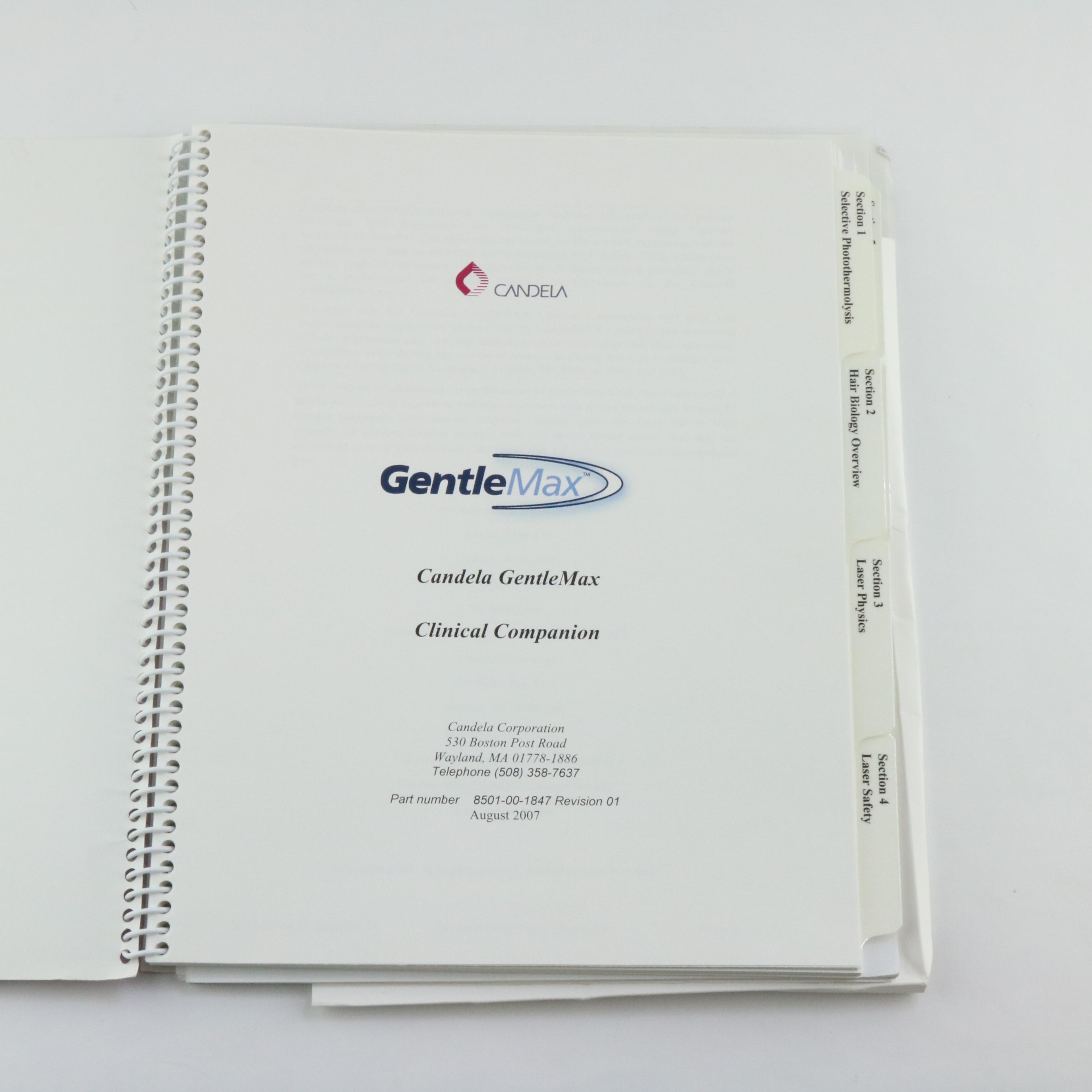 2007 Candela GentleMax Laser 8501-00-1847 Clinical In-Service Manual Rev 1