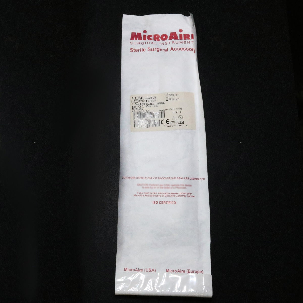 MicroAire Disposable Cannula 15cm Long 3mm Dia 8mm Ports MERCEDES PAL-304LM