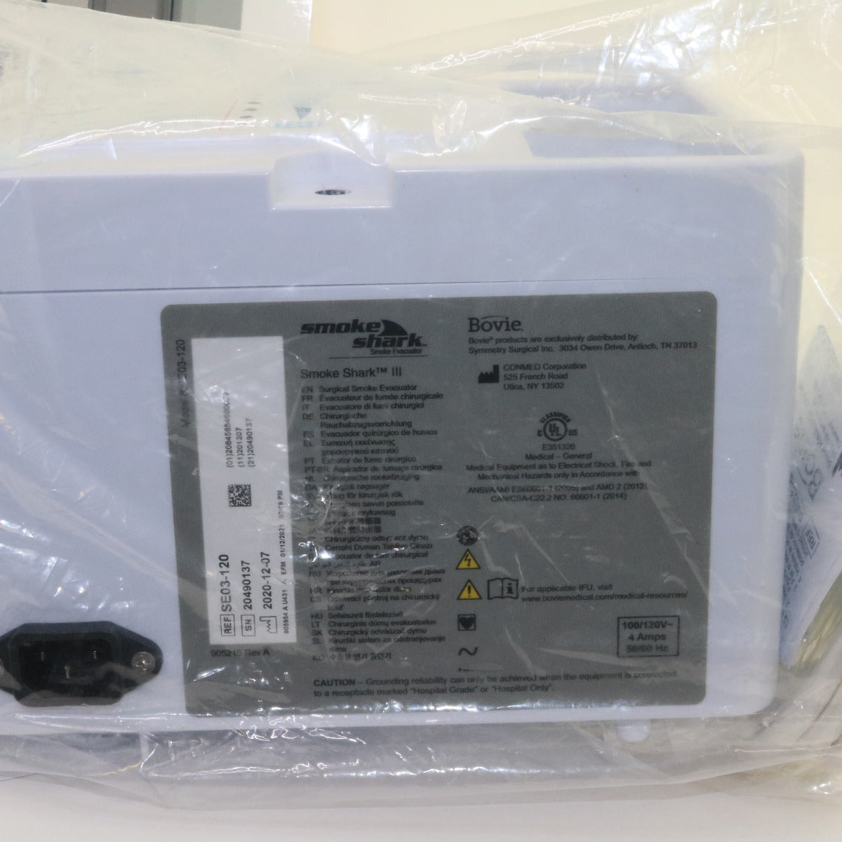 Bovie SE03-120 Smoke Shark III 3 Surgical Smoke Evacuator w/ Pencil Adapter