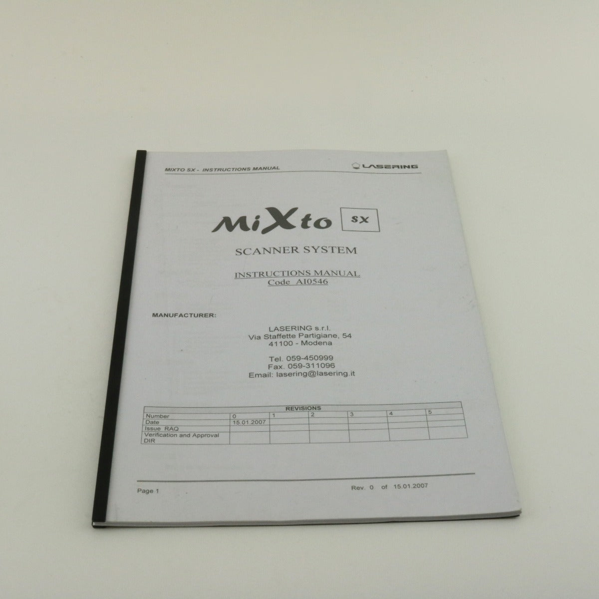 2007 Lasering MiXto SX CO2 Laser Scanner Instruction Manual AI0546 REV 0