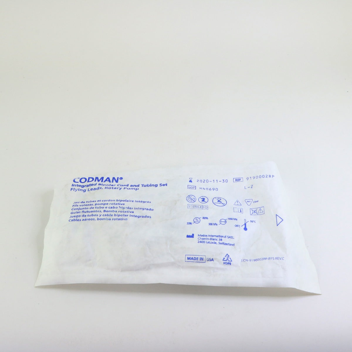 Codman 9190002RP Integrated Bipolar Cord & Tubing Set EXP 2020