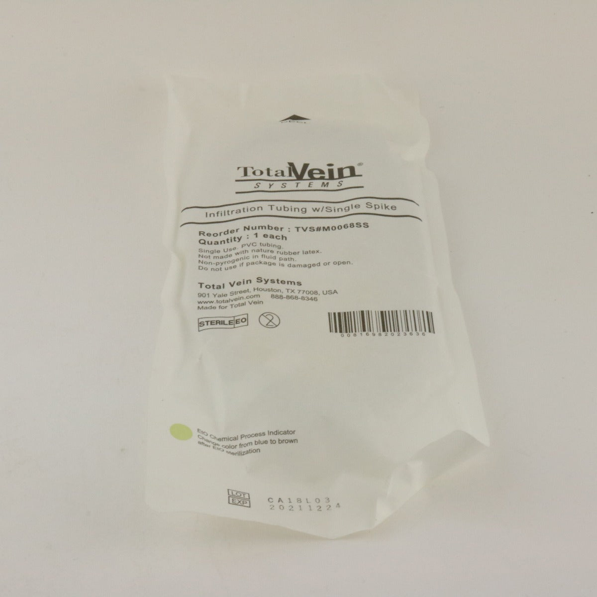 Total Vein Systems PVC Infiltration Tubing w/ Single Spike TVS#M0068SS 1 Single
