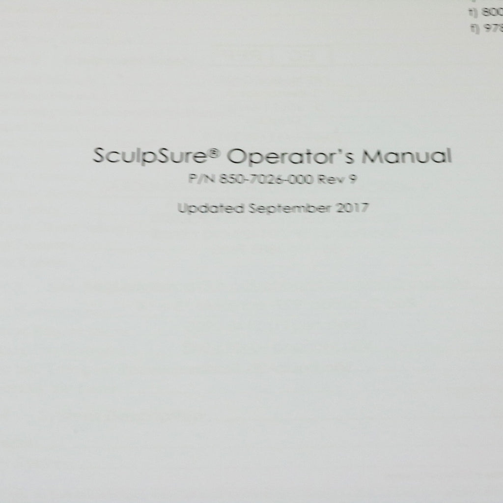2017 Cynosure SculpSure Laser Sculpting Sculpt Sure Operator User Manual Rev 9