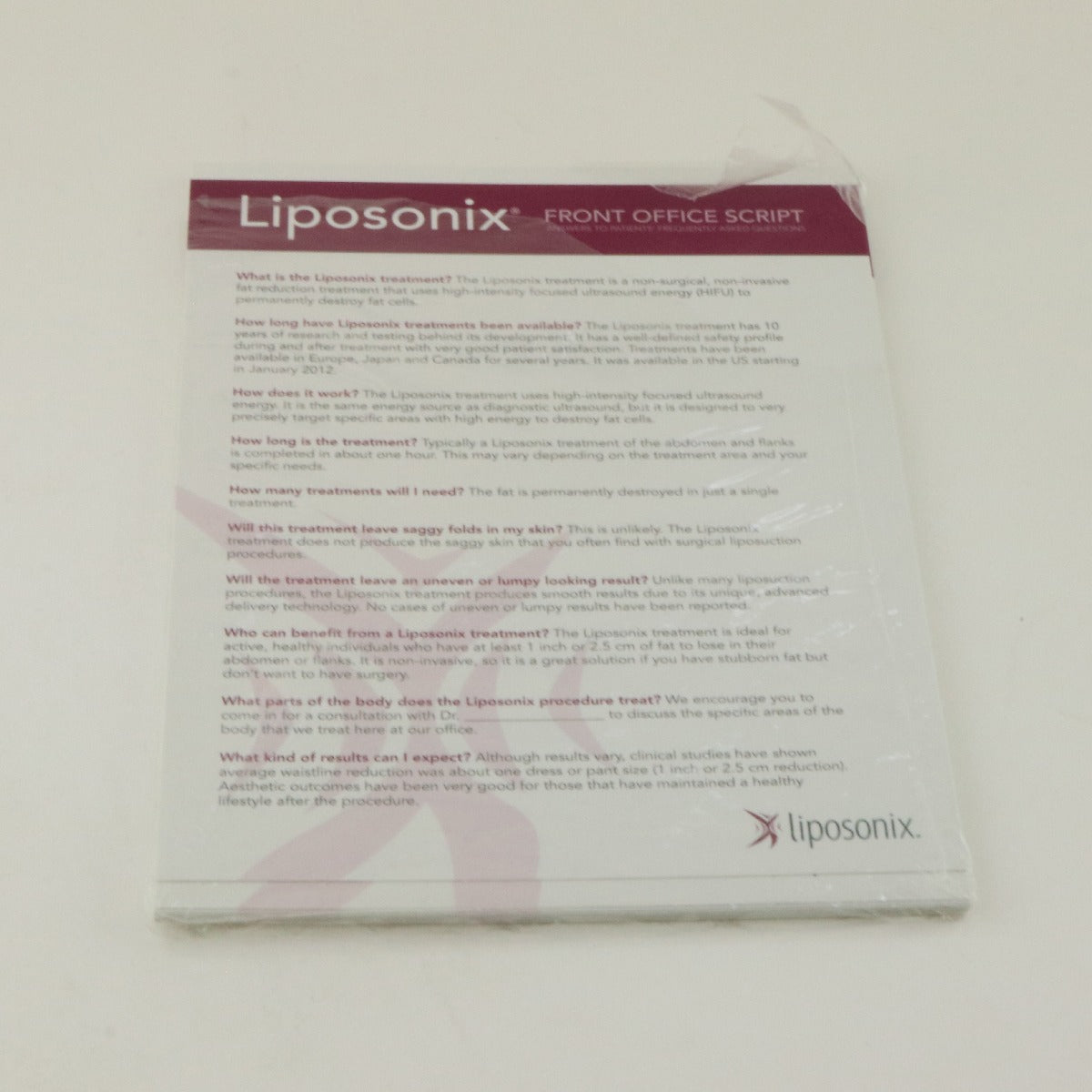 2011 Solta Liposonix Fat Reduction Front Office Script FAQ Sheet Cards 15pk