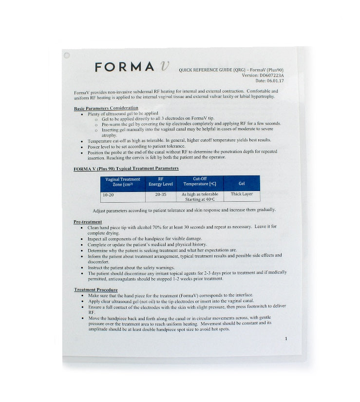 Forma V Quick Reference Guide - Forma V (Plus90) D0607223 2017