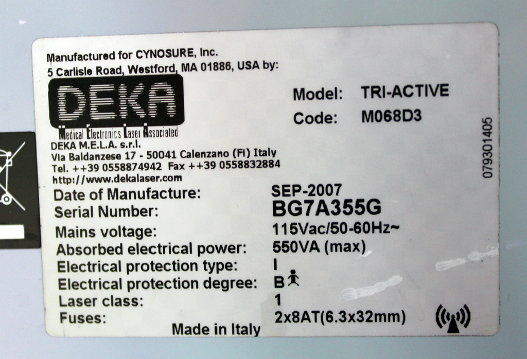 CYNOSURE DEKA Tri Active Diode Laser Body Face Skin Tighten Triactive 2007