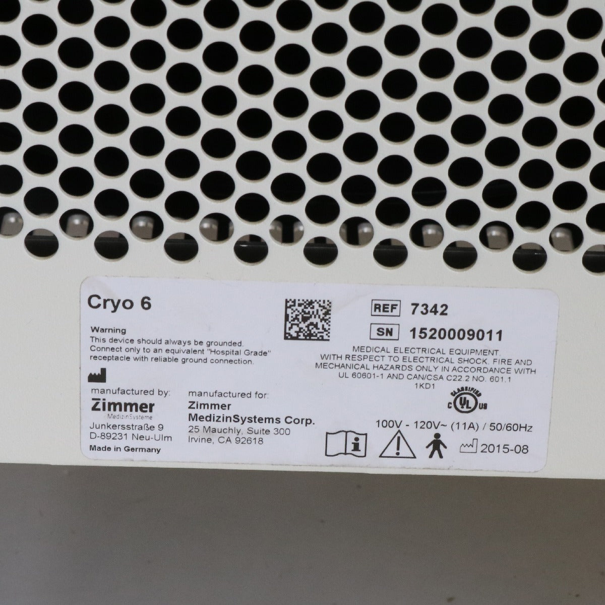2015 Zimmer Cryo 6 Patient Chiller Epidermal Air Cooling Therapy Laser IPL