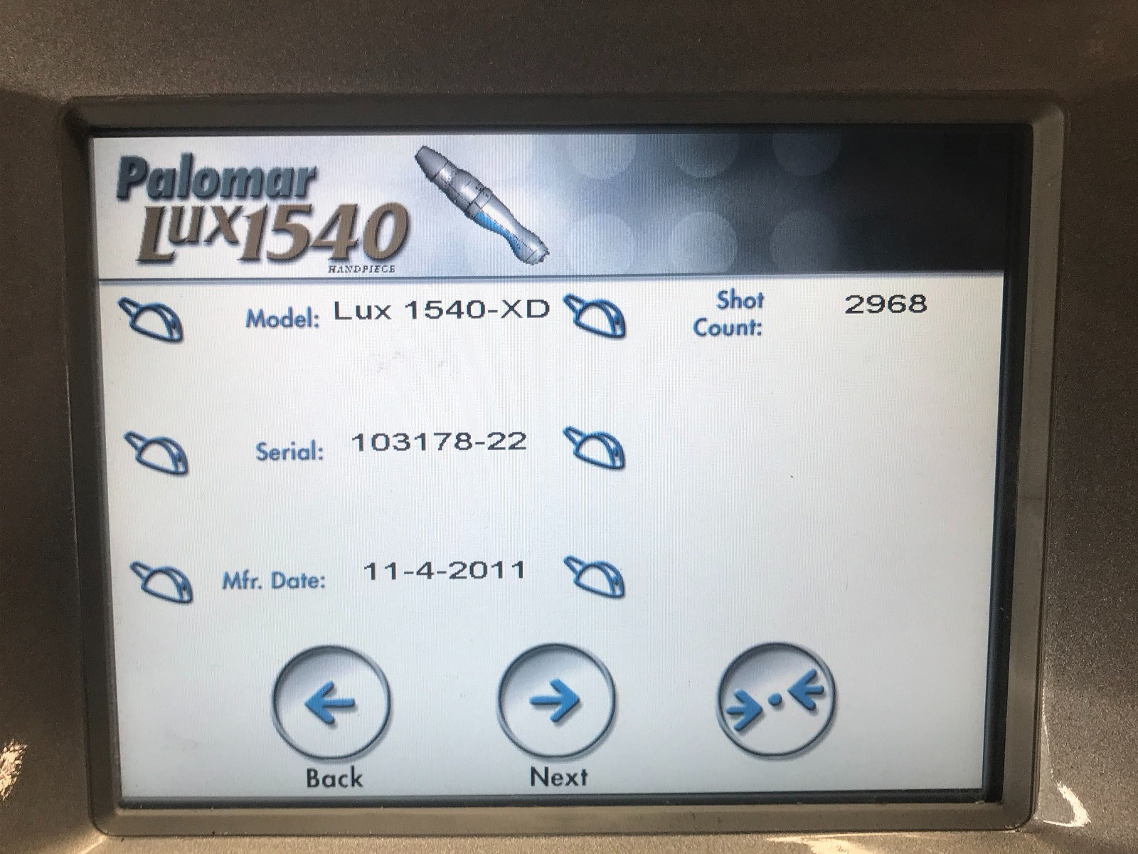 Palomar Starlux 500 LUX 1540 Fractional Erbium Laser Handpiece 10/15/XF/XD LOW