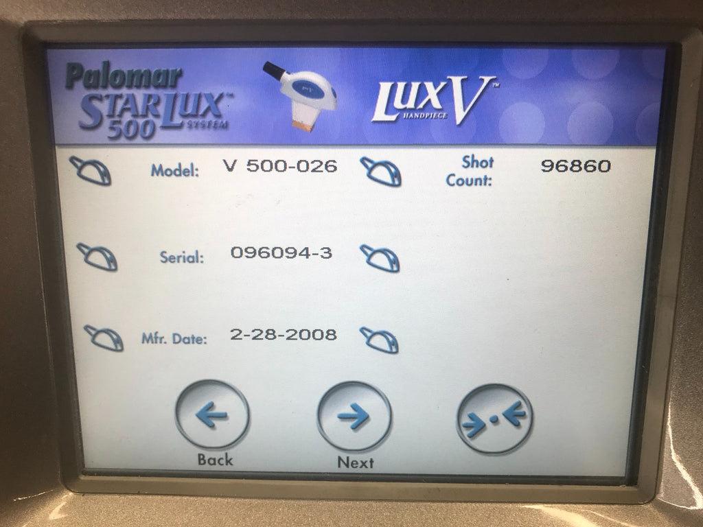 2008 Palomar Starlux 500 Lux V IPL Acne Handpiece Star Lux LuxV