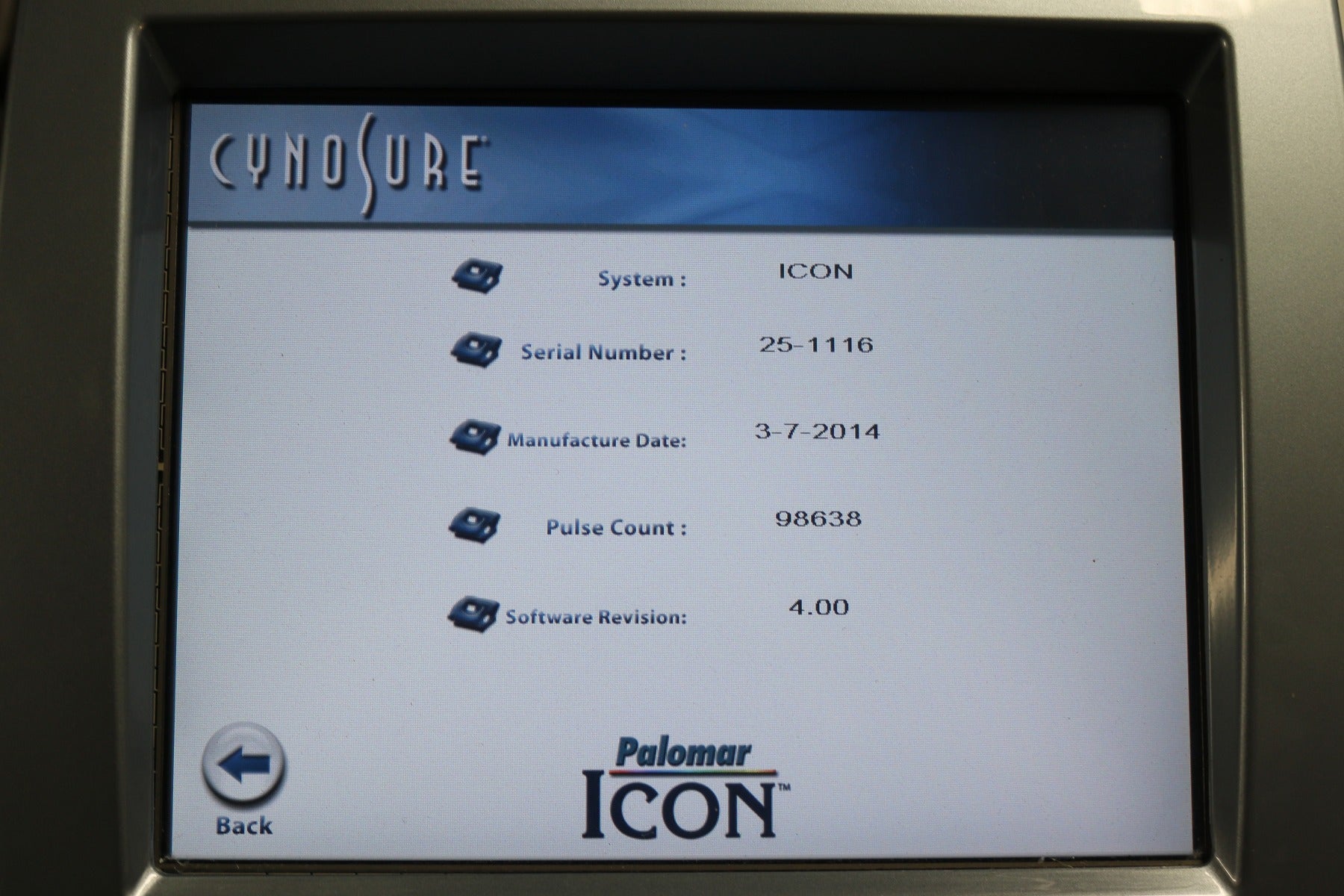 2014 Palomar Cynosure Icon Laser IPL 1 HP Max G Pigmented Lesions MaxG 50K Pulse