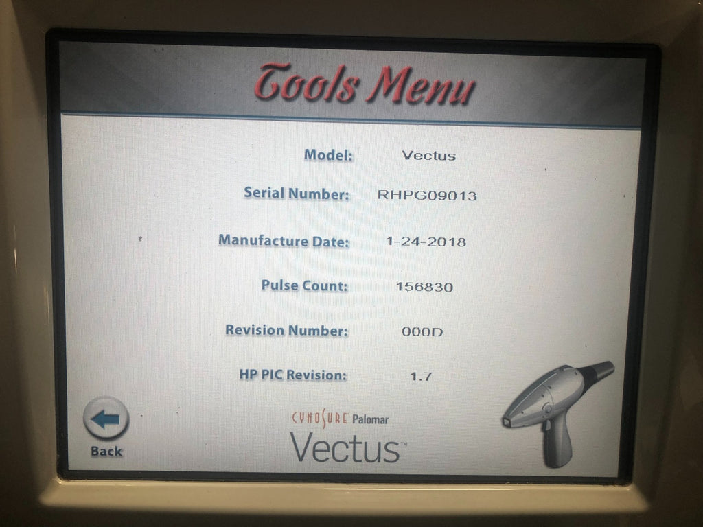 2013 Cynosure Palomar Vectus 810 nm Diode Hair Removal Laser w/ Large Optic