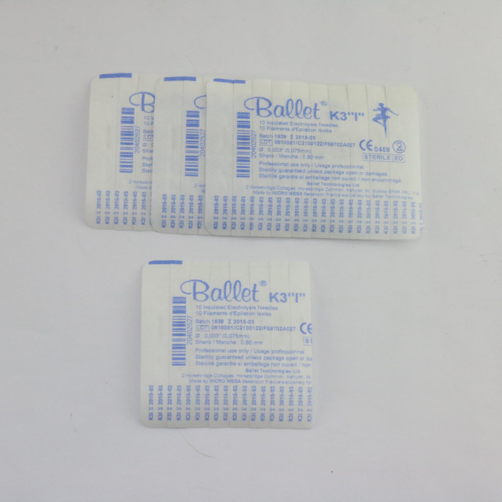Ballet K3 I Insulated 0.075mm x 0.80mm Electrolysis Needle LOT OF 28 EXP 2015