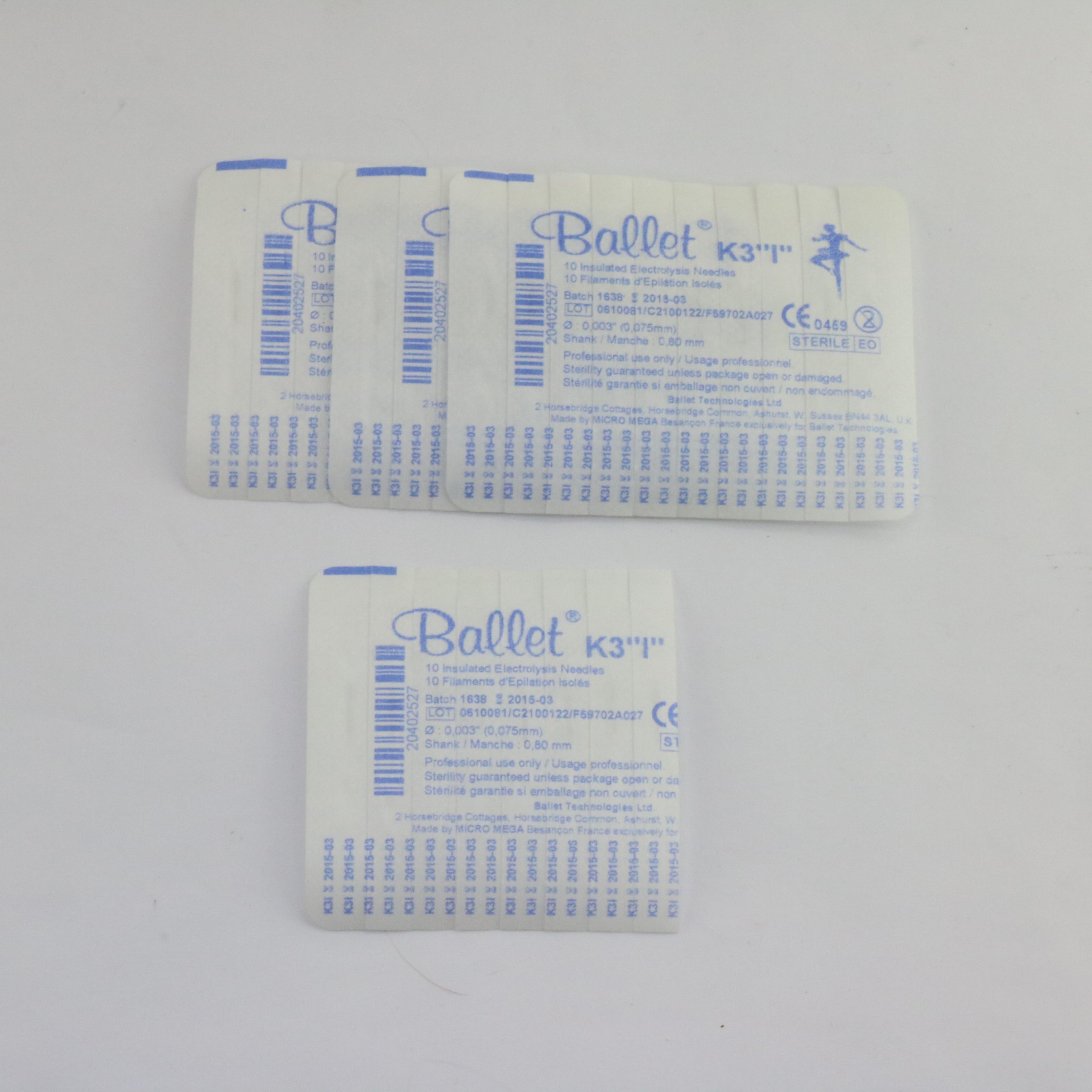 Ballet K3 I Insulated 0.075mm x 0.80mm Electrolysis Needle LOT OF 28 EXP 2015