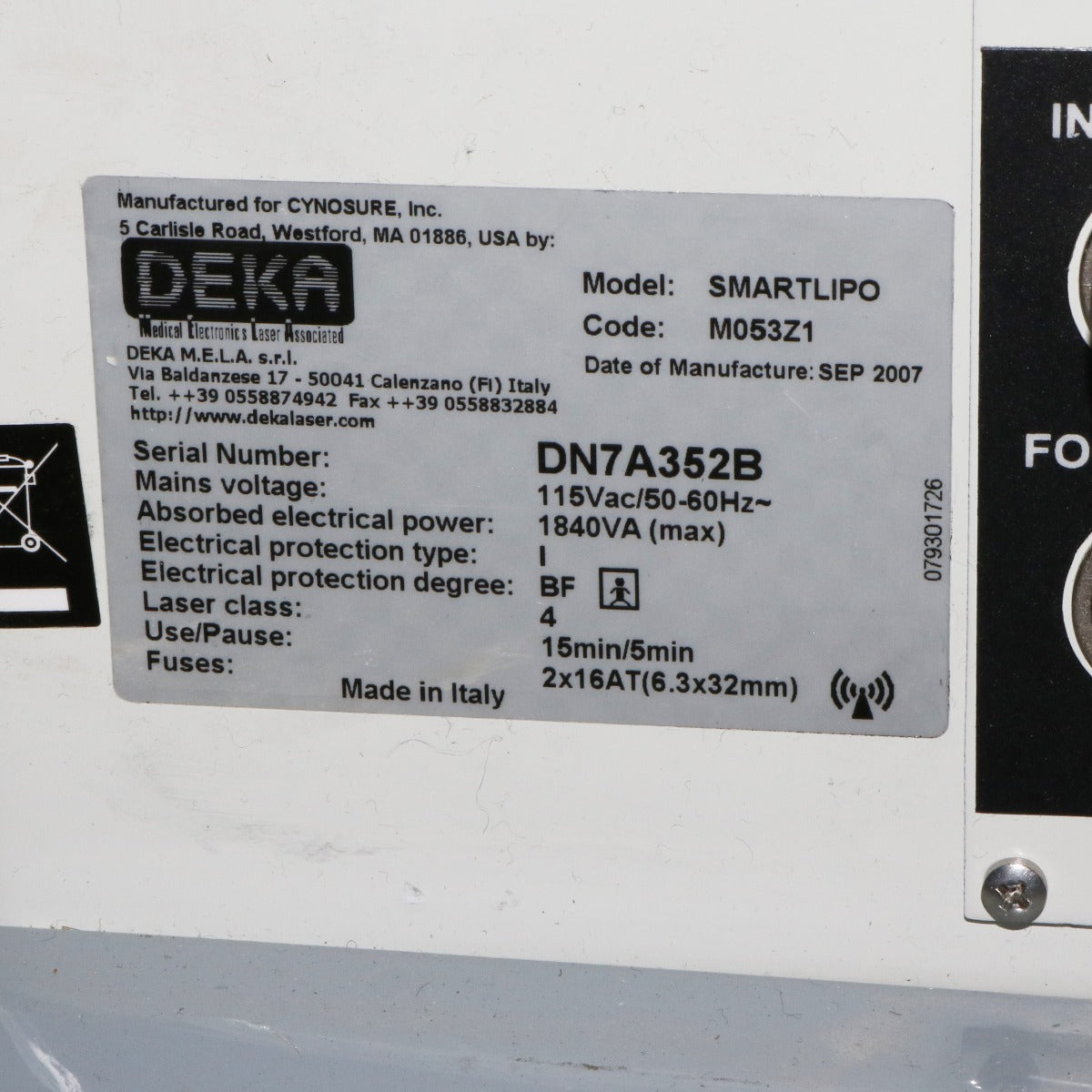 2007 Cynosure Deka SmartLipo 18W NdYAG 1064 nm Lipolysis Laser NO RFID REUSABLE