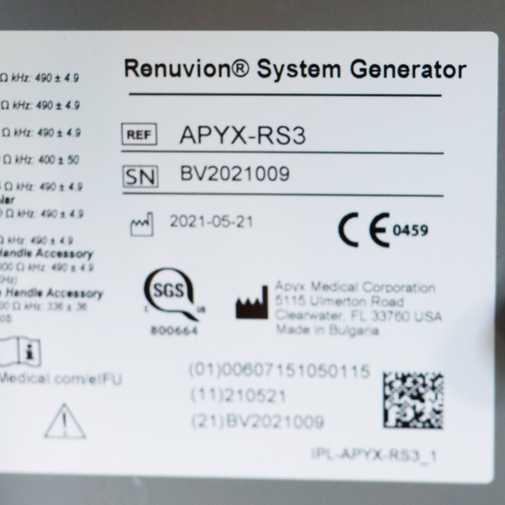 2021 Apyx Medical Renuvion System Generator Apyx-RS3