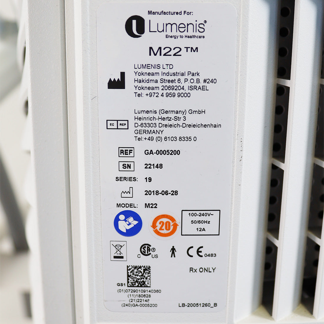 2018 Lumenis M22 Laser Fully Loaded IPL NdYag Q-Switched ResurFX System