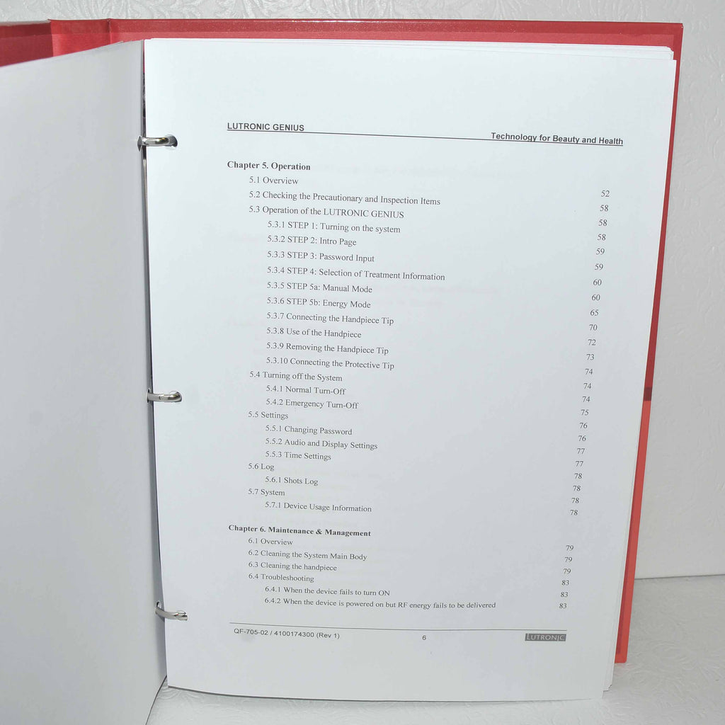 Lutronic Genius Operator Manual RF Microneedling Original User Operation Guide