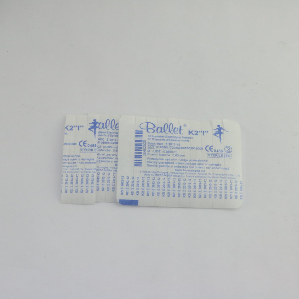 Ballet K2 I Insulated 0.055mm x 0.80mm Electrolysis Needle LOT OF 21 EXP 2013
