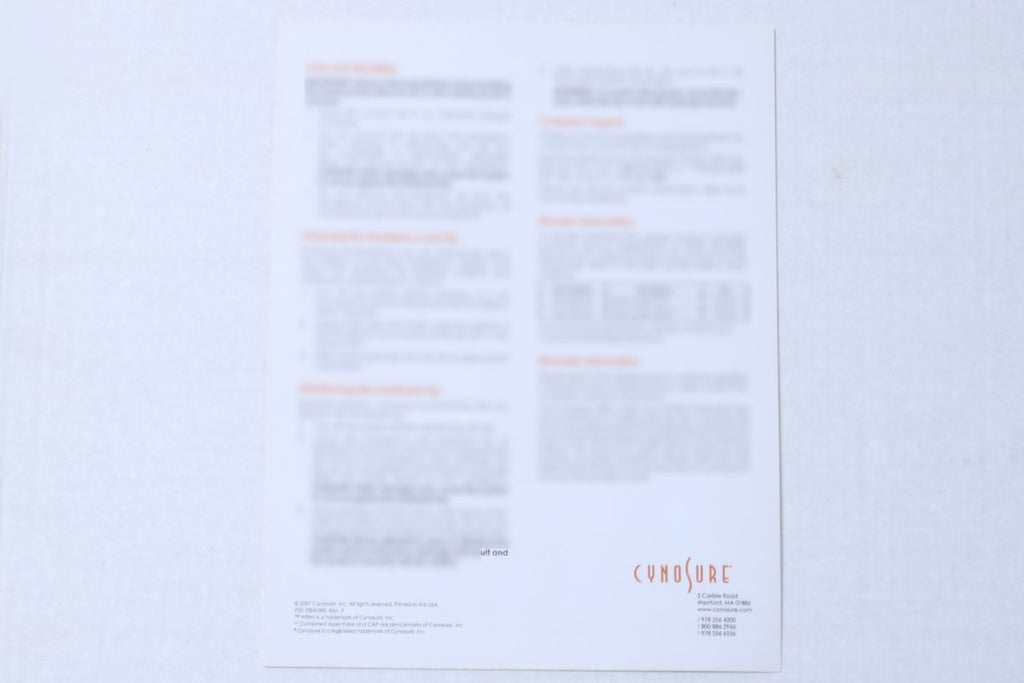 Cynosure Affirm T350 MP350 Laser Treatment Tips Quick Reference Guide 920-7004