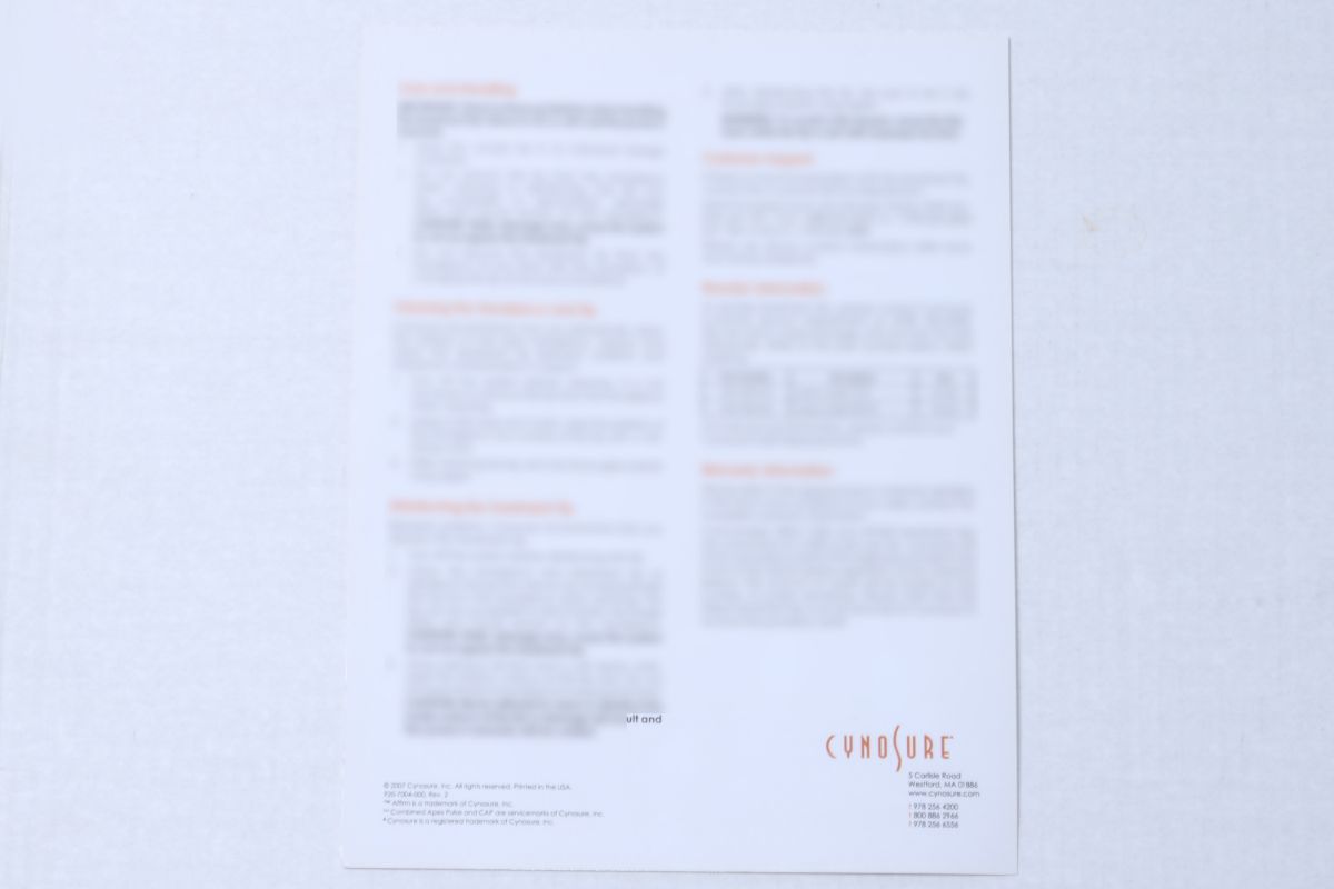 Cynosure Affirm T350 MP350 Laser Treatment Tips Quick Reference Guide 920-7004