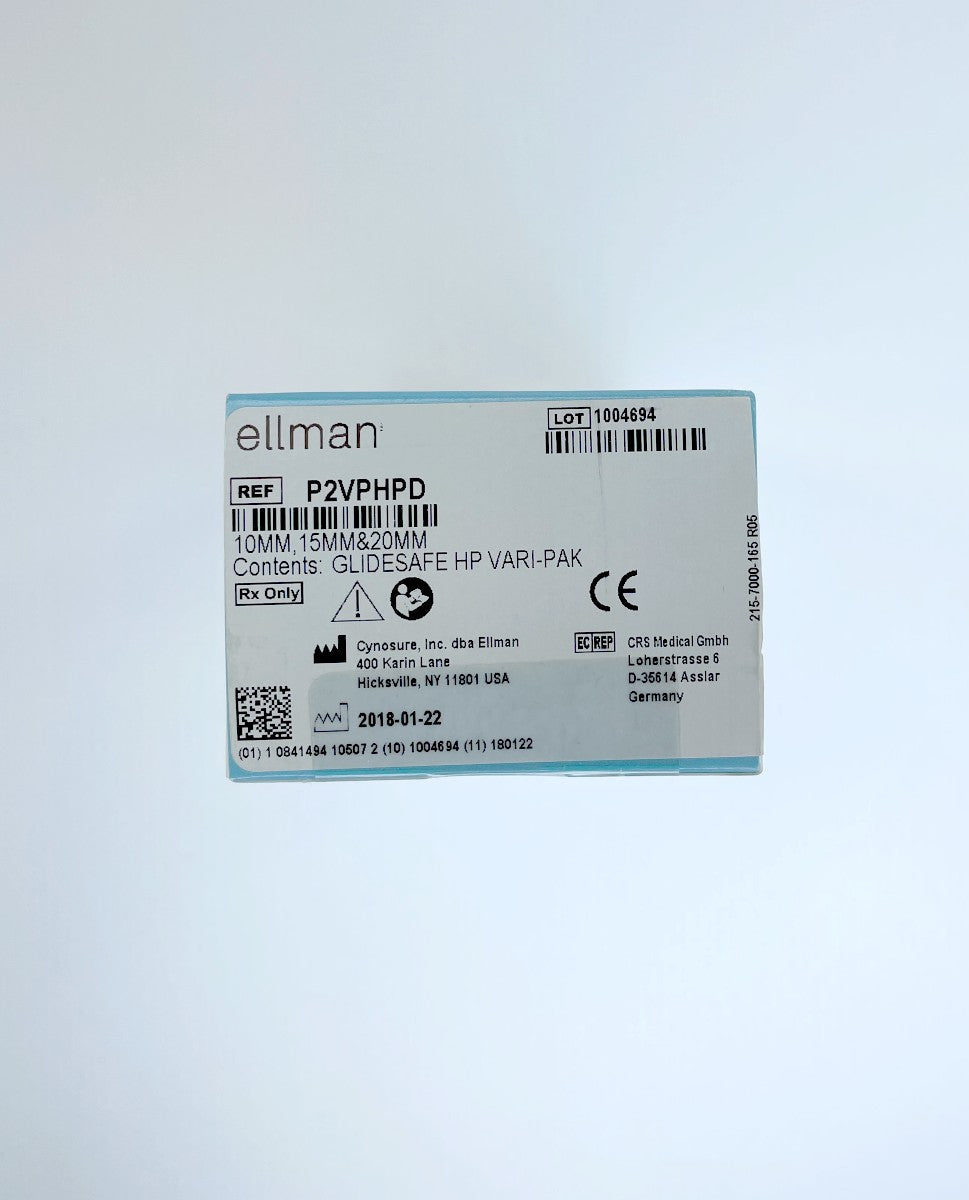 Ellman Pellevé P2VPHPD, three (3) GlideSafe Handpieces (10 mm, 15 mm & 20 mm) & One (1) Pellevé Quick Connect Cable. 2m