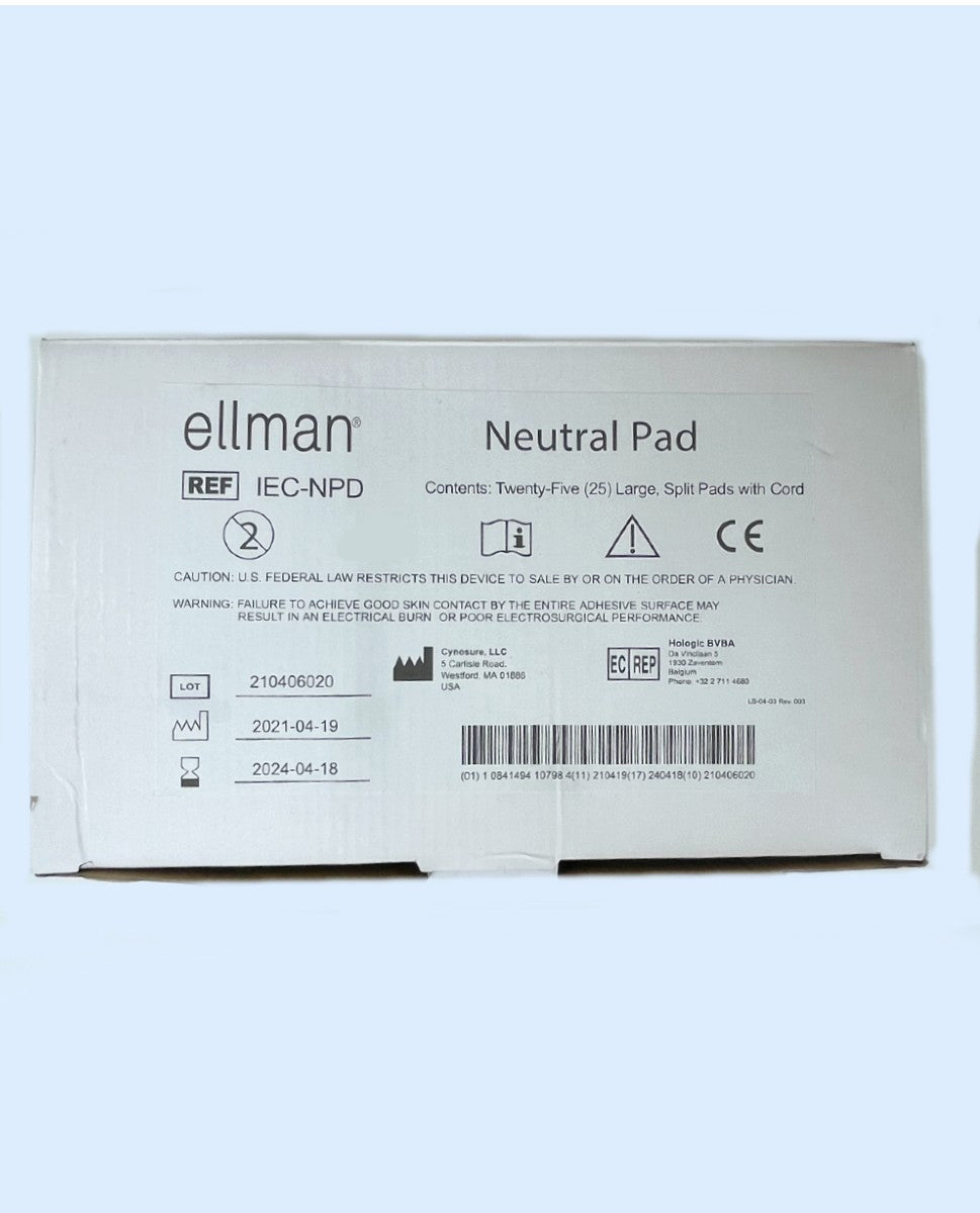 Ellman Cynosure Large Split Neutral Pad w/ Cords IEC-NPD EXP2024 (25-Pack)