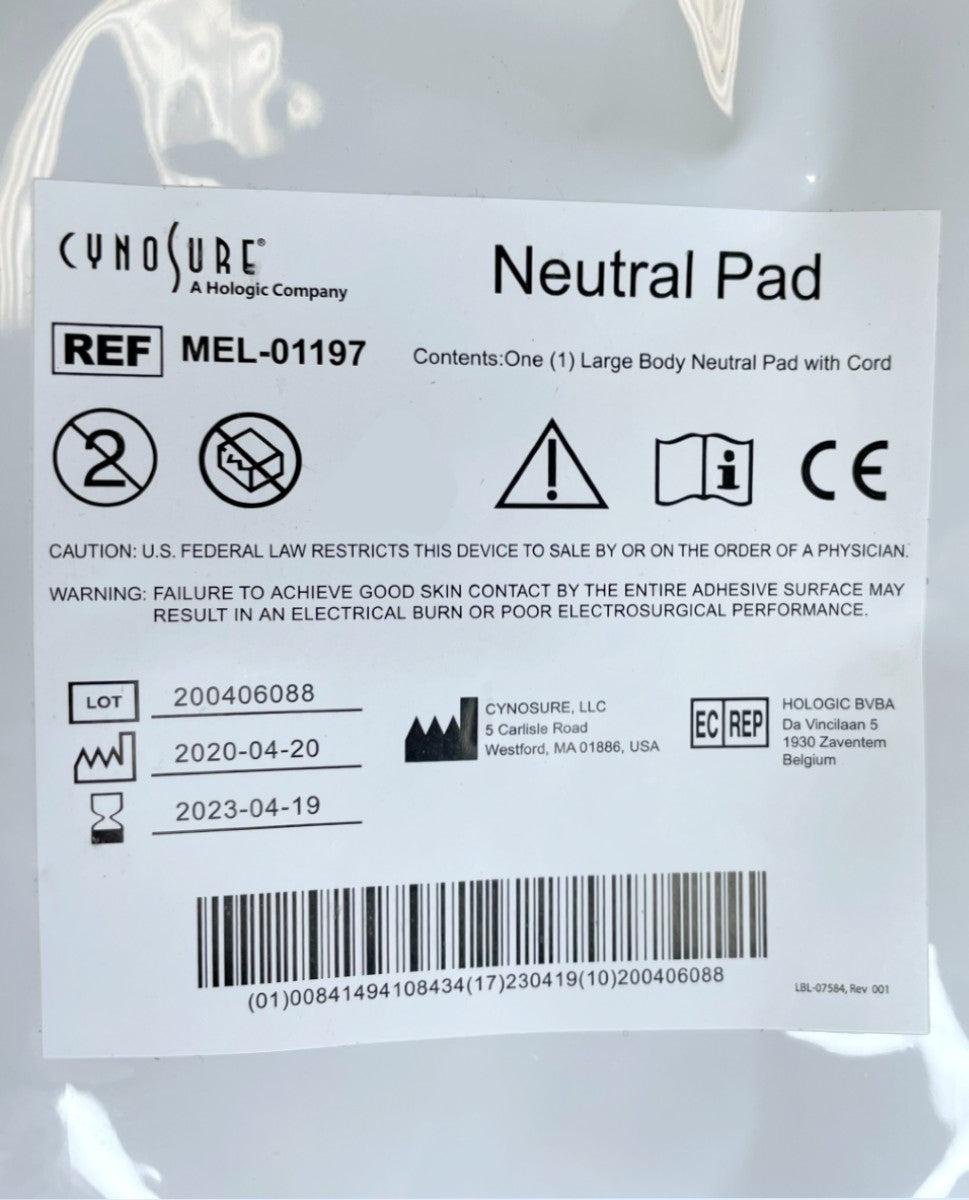 Cynosure - Neutral Pad, Large Body with Cord REF MEL -01197