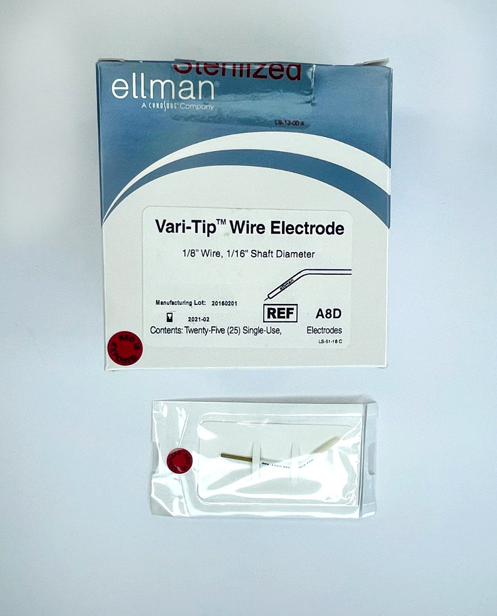 Ellman A8D Pelleve Vari-Tip Electrodes 1/8" Wire 1/16" Diameter 22 Pack EXP 2021