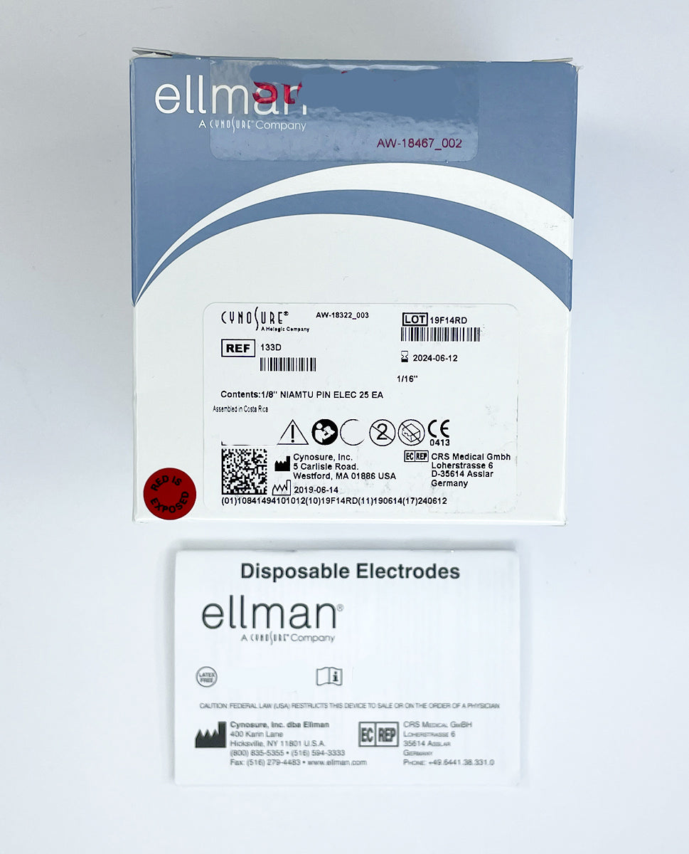 Cynosure Ellman 1/8" Pin Electrodes 1/16" Diameter Box of 25 133D EXP 2024-06-12