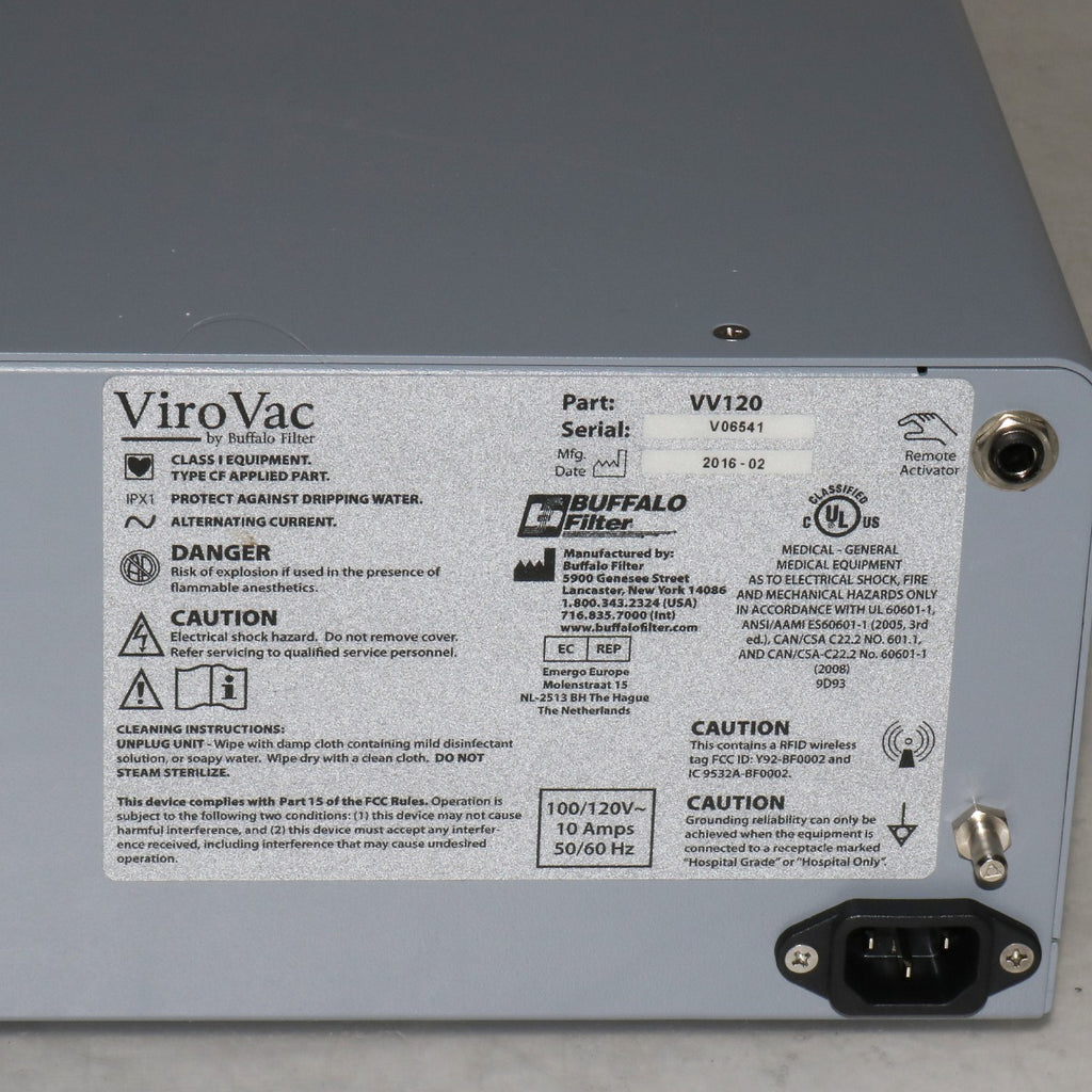 2016 Buffalo Filter ViroVac VV120 Surgical Smoke Plume Evacuator Suction Vacuum