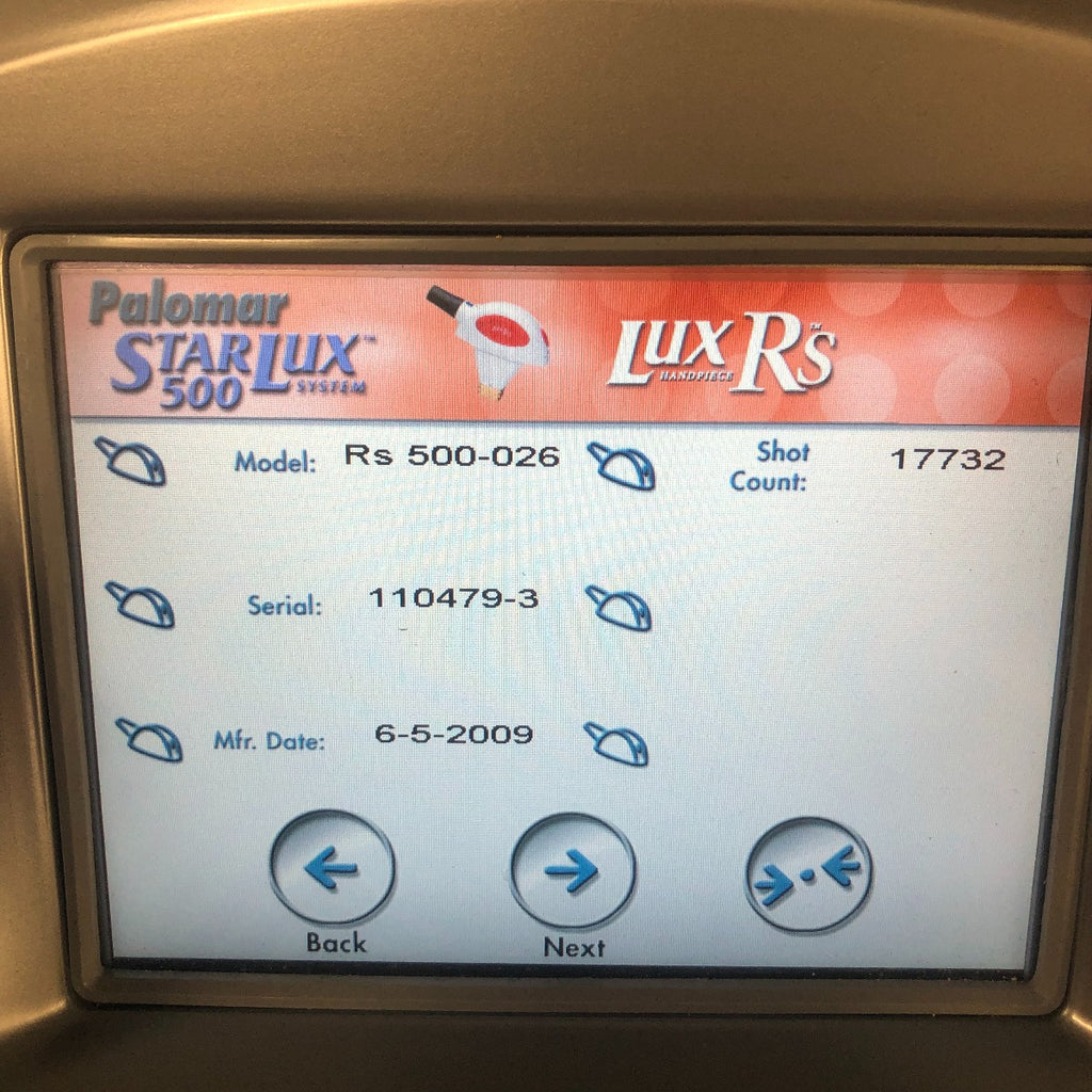 2009 Palomar StarLux 500 Lux Rs LuxRs IPL Hair Removal Handpiece 18K Shots