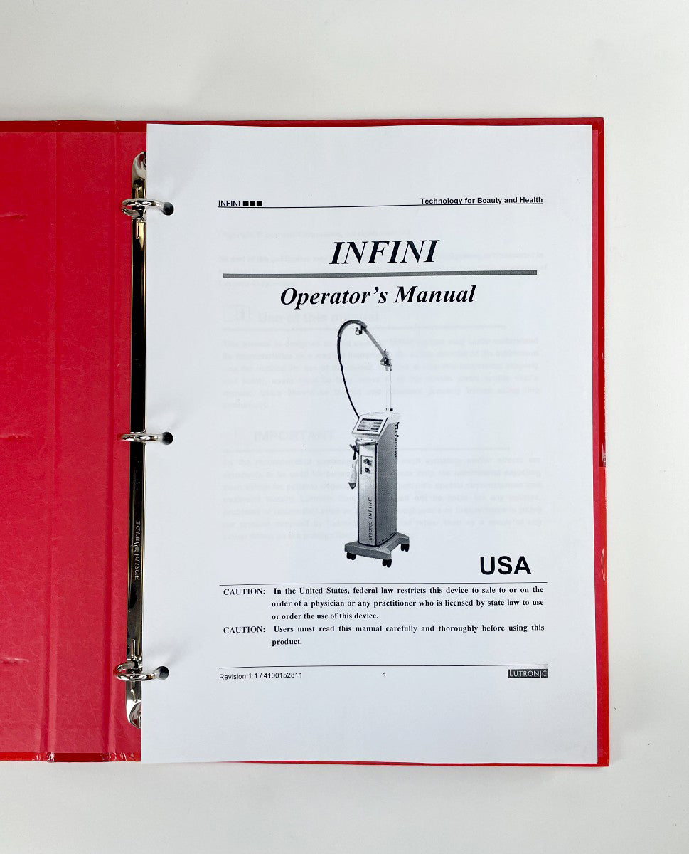 Lutronic Infini RadioFrequency RF Operators Manual User Clinic Handbook Guide