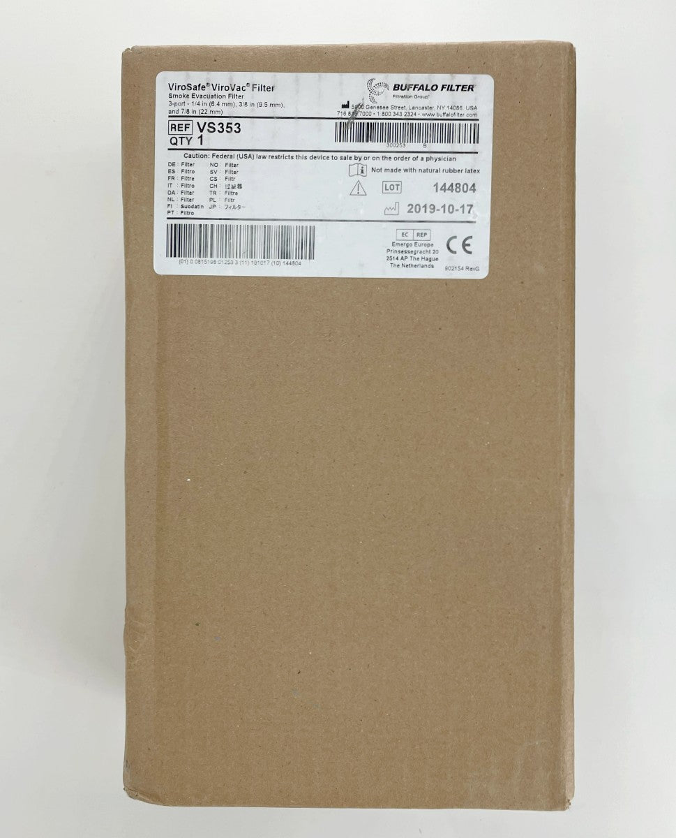 Buffalo Filter ViroSafe ViroVac Smoke Evacuation Filter 3 Port 35 Hour VS353 EXP2019-10-17