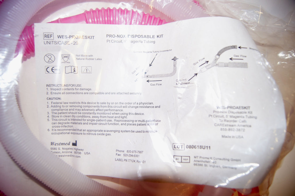 Westmed PRO-NOX Disposable Tubing Kit WES-PROAESKIT Pt Circuit 5' Magenta 77124