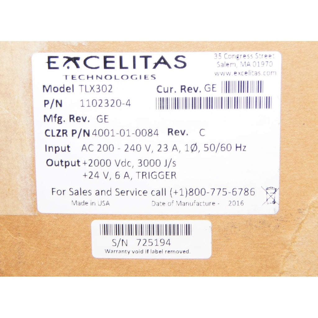 Candela GentleLASE High Voltage Power Supply TLX302 4001-01-0084 Excelitas Lase