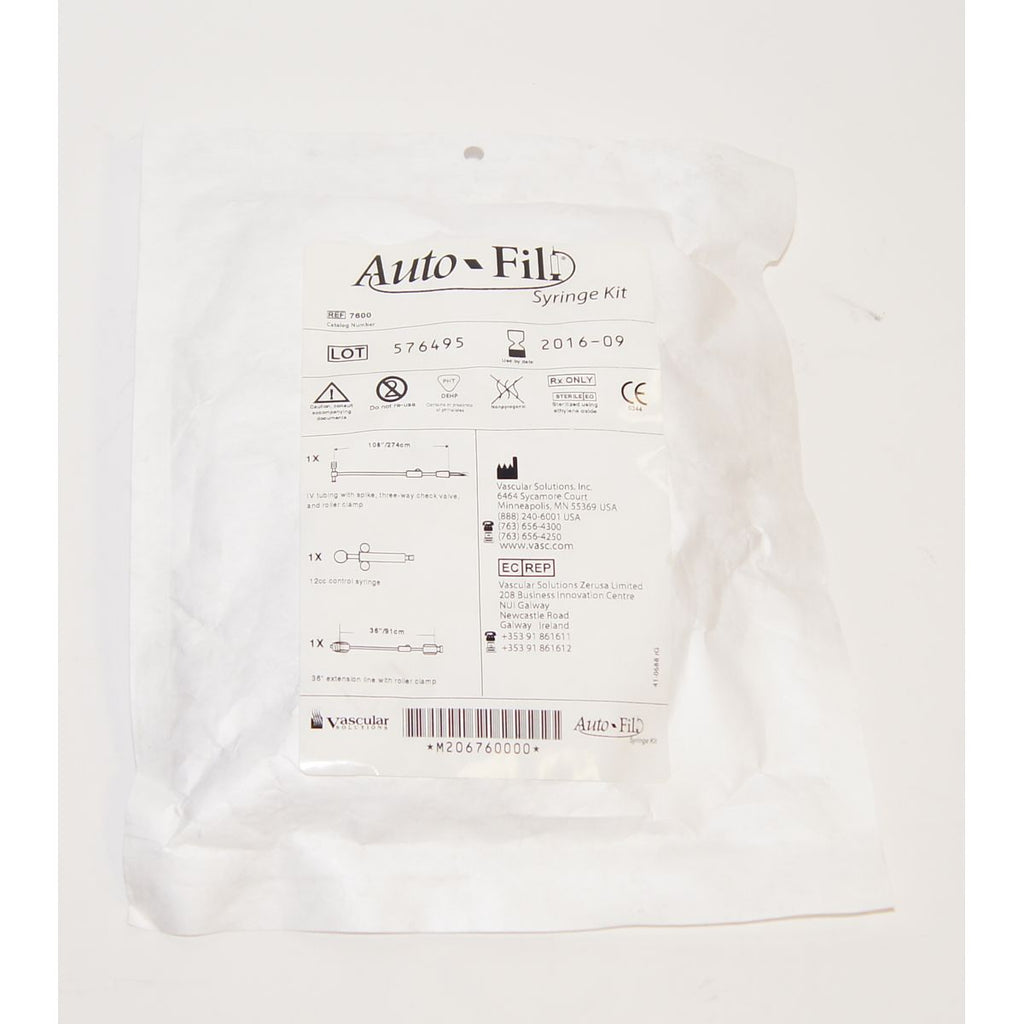 Vascular Solutions Auto-Fill Syringe Kit 7600 AutoFill 12cc Control 5pk exp2016