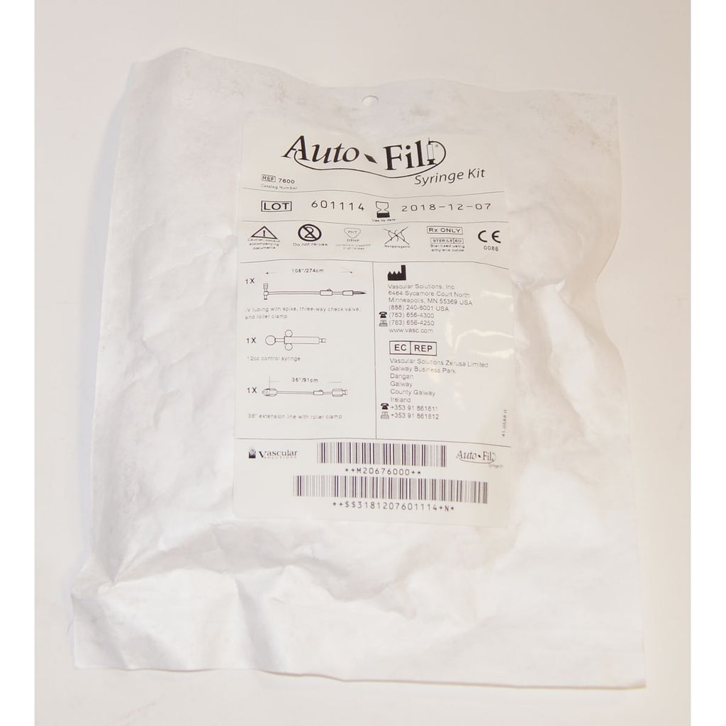 Vascular Solutions Auto-Fill Syringe Kit 7600 AutoFill 12cc Control 5pk exp2018