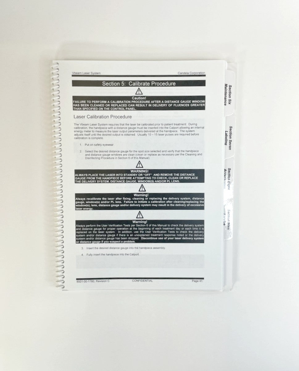 CANDELA Vbeam Perfecta, Platinum, Aesthetica Operator´s Manual 8501-00-1780, Revision C, October 2006