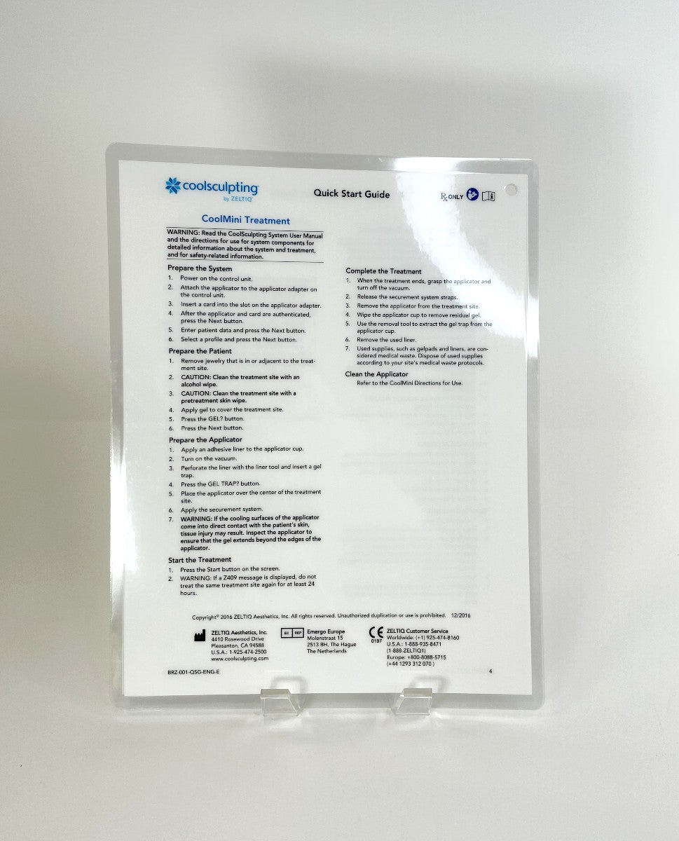 Coolsculpting by ZELTIQ CoolMini Treatment Quick Start Guide BRZ-001-QSG-ENG-E EXP 2016