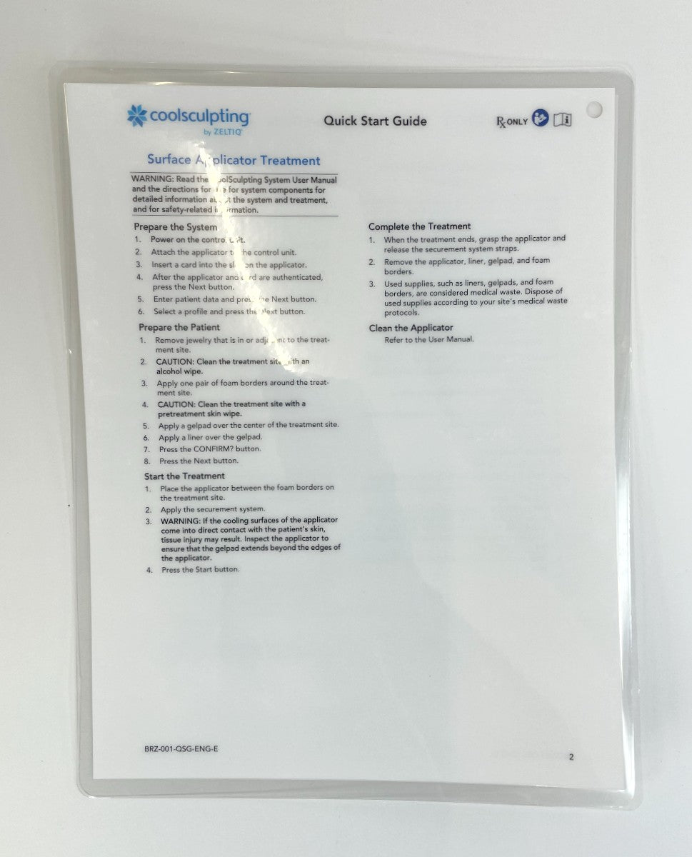 Coolsculpting by ZELTIQ CoolMini Treatment Quick Start Guide BRZ-001-QSG-ENG-E EXP 2016
