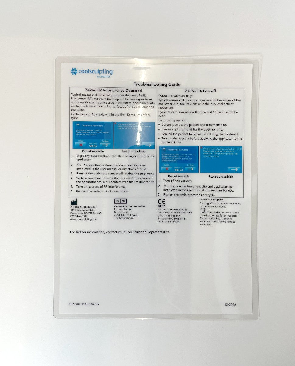 Coolsculpting by ZELTIQ Troubleshooting Guide BRZ-001-TSG-ENG-G EXP 2016