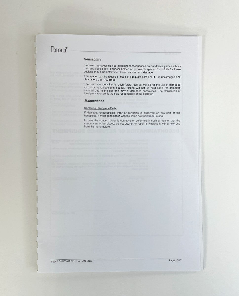 FOTONA Operator Manual Fractional Optical Handpiece Titanium