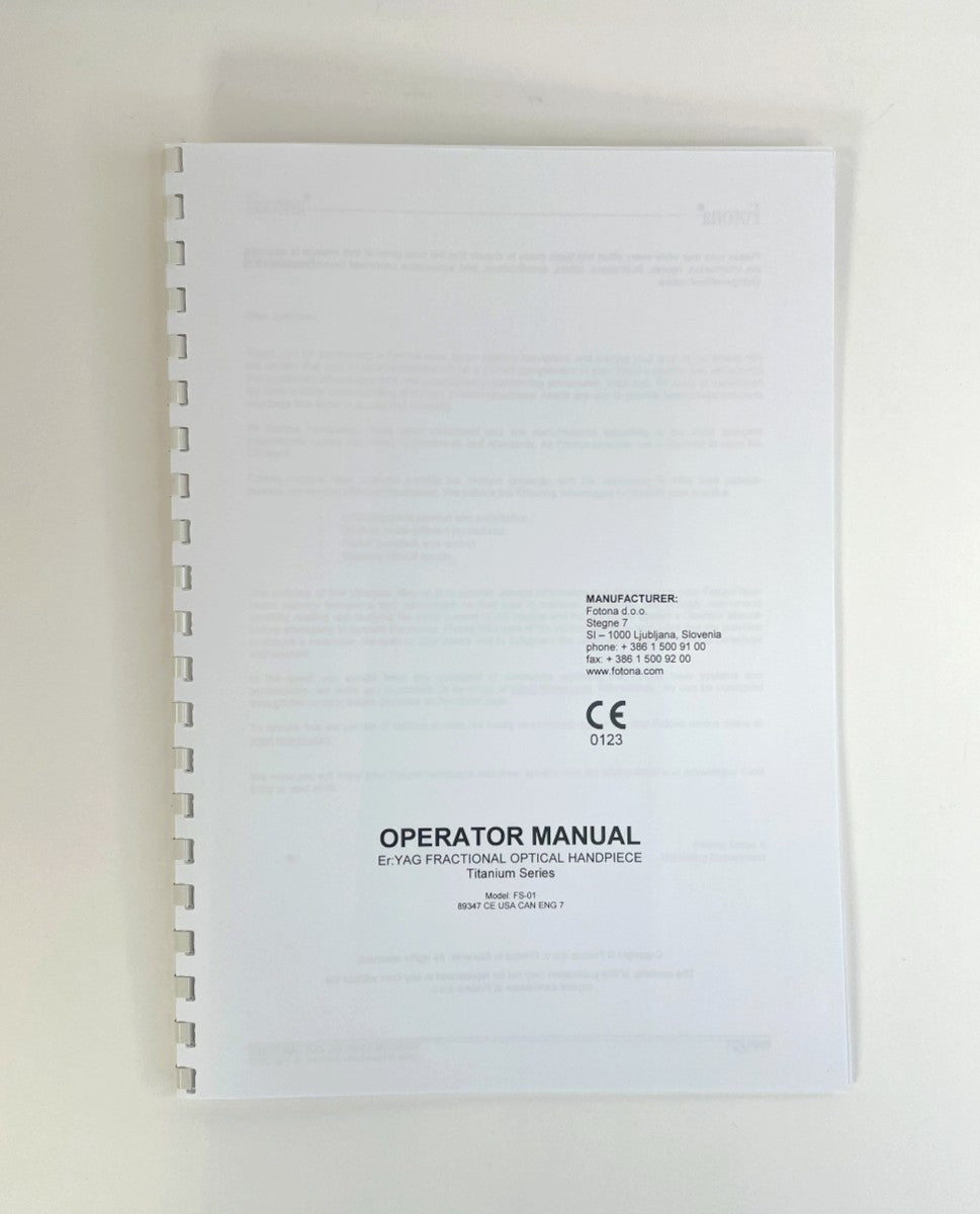 FOTONA Operator Manual Fractional Optical Handpiece Titanium