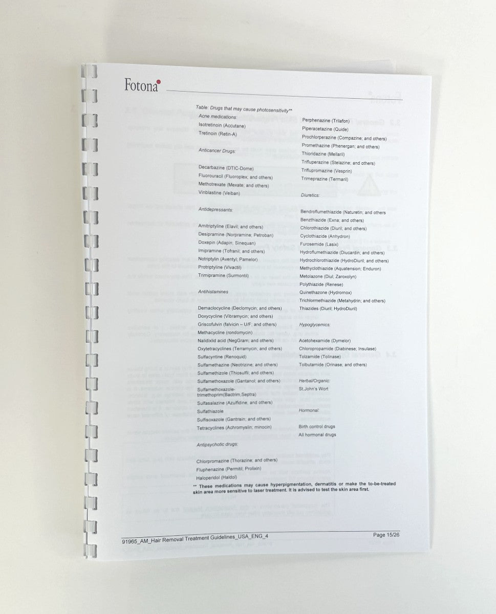 FOTONA Aplications Manual Hair Removal Treatment Guidelines For Fotona Nd:Yag (1064)