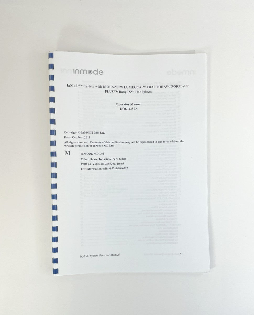 Inmode Operator manual system Diolaze D0604257A