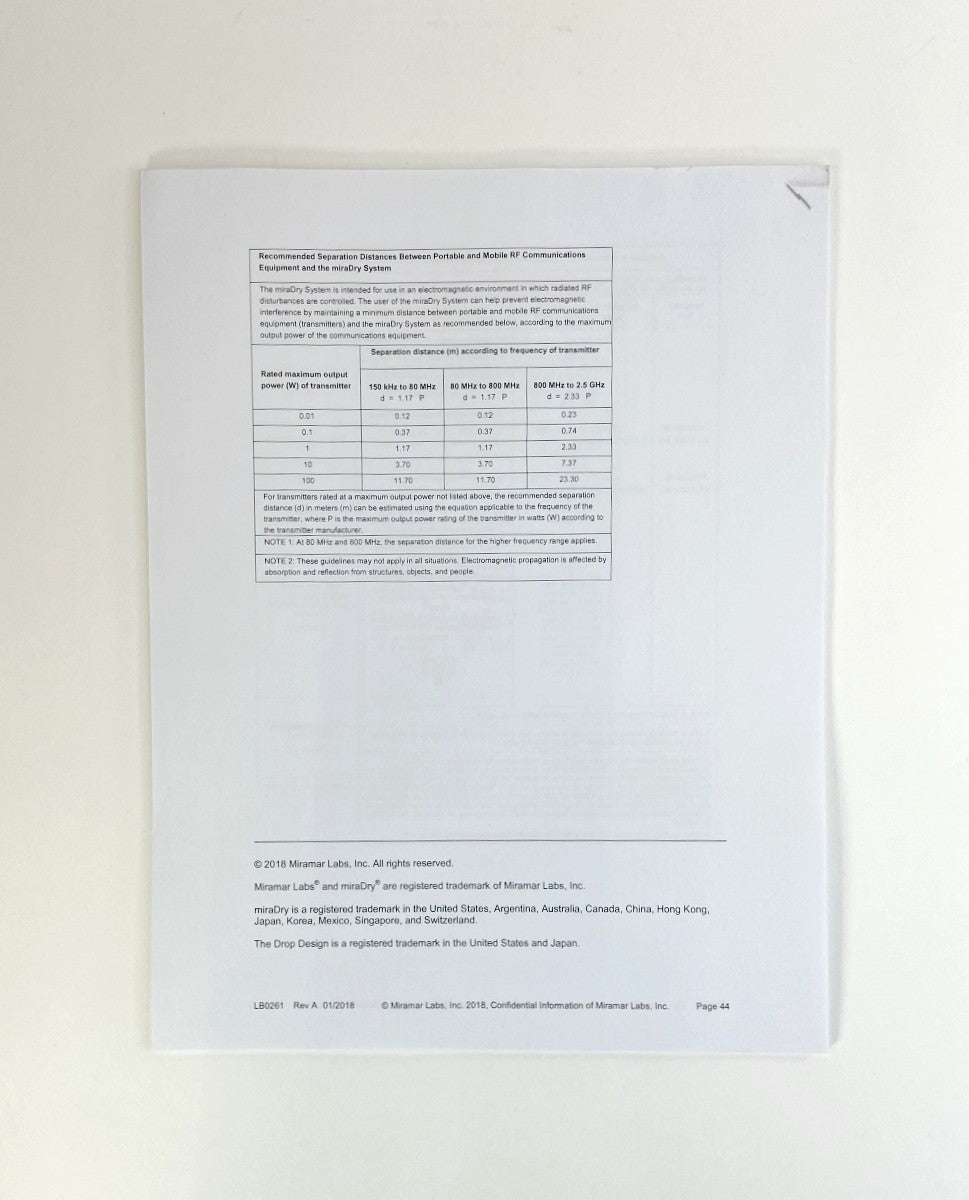 Miramar Labs miraDry MD4000-MC User Manual LB0261 Rev A 01/2018