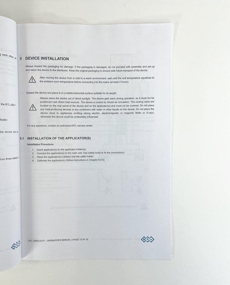 BTL AESTHETICS EMSCULPT OPERATOR’S MANUAL 799-80MAN2166ENUS01105