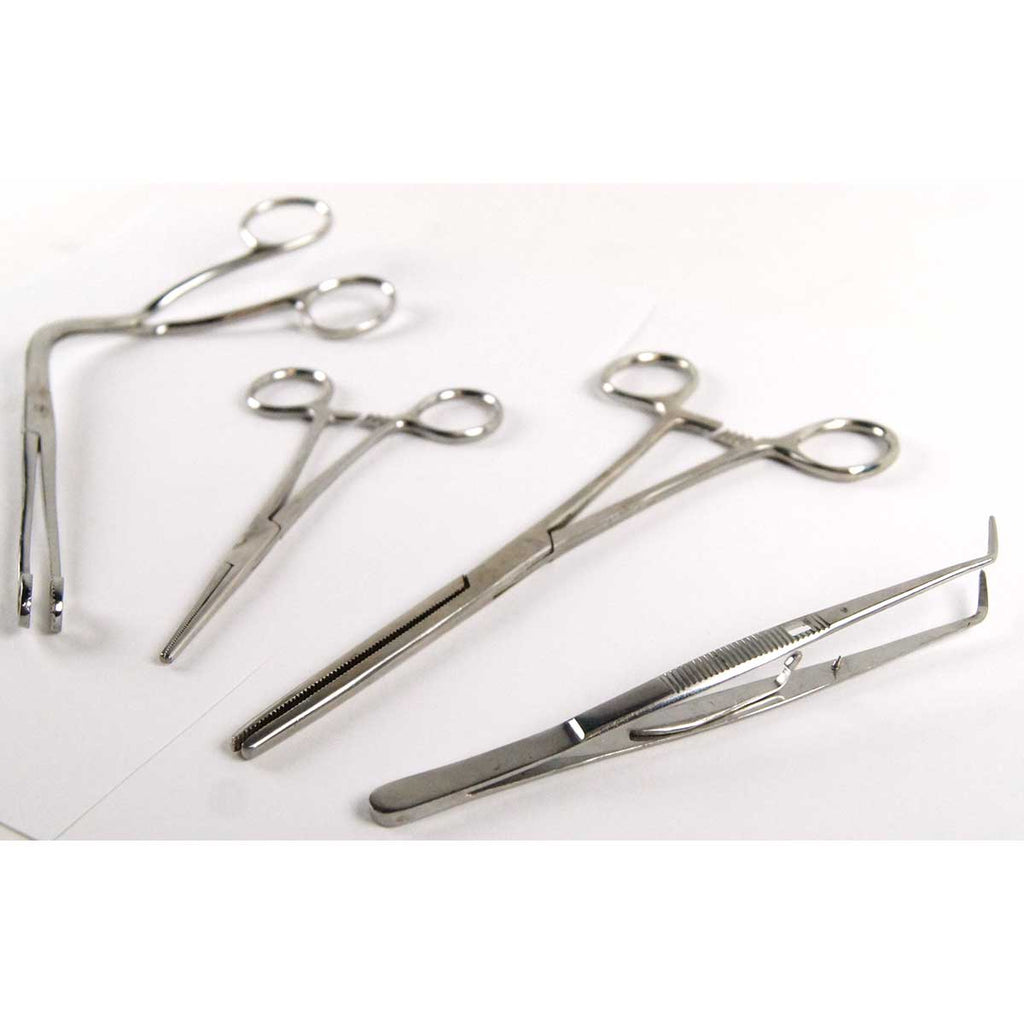 Medical Grade Locking Stainless Steel Clamps and Forceps 4 Piece Bundle 5in-8in